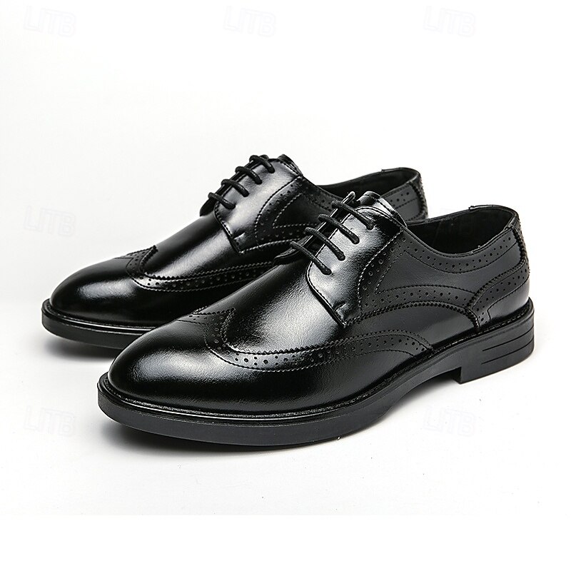 Herren-Oxford-Schuhe im Brogue-Stil mit Flügelkappe aus Kunstleder – klassisches Schnürdesign für formelle Anlässe, Business und Hochzeiten 2025 - $46.99 –P5