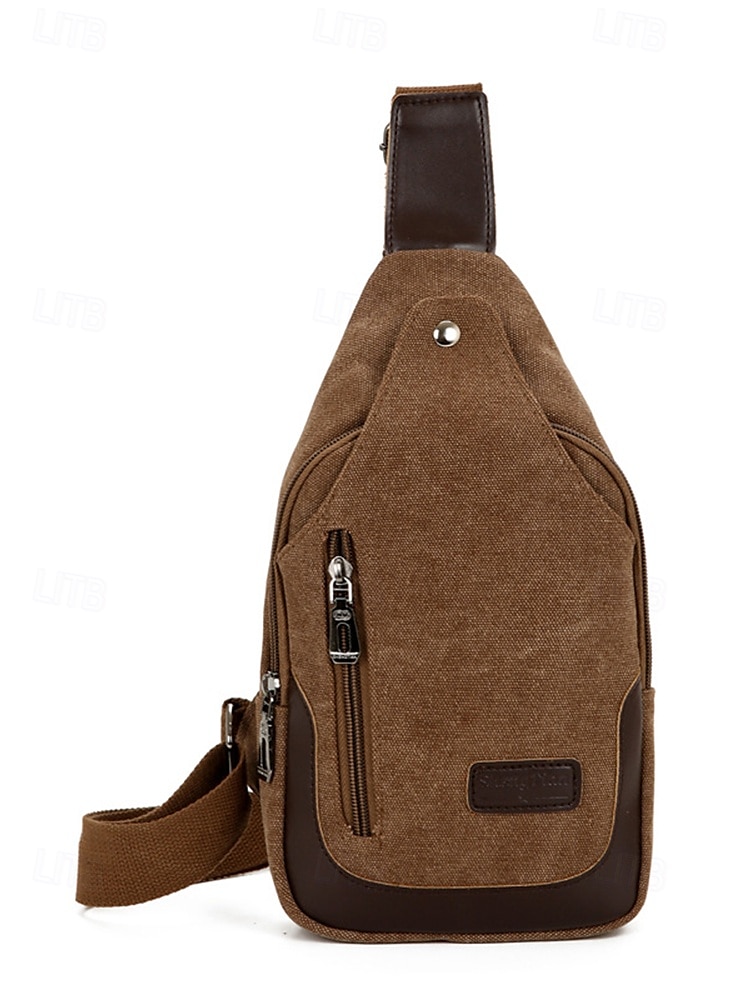 slyngeveske i lerret for menn - slitesterk crossbody skulderryggsekk med glidelåslommer, uformell stil for reiser, fotturer og daglig bruk svart armygrønn blå 2026 - $18.99 –P2