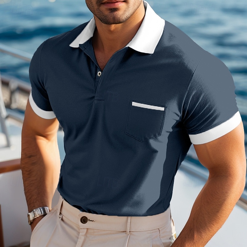 Men's Golf Shirt Pique Polo Shirt Casual Holiday Lapel Short Sleeve Vacation Fashion Plain Classic Summer Spring Regular Fit White Golf Shirt 2026 - $13.49 –P5