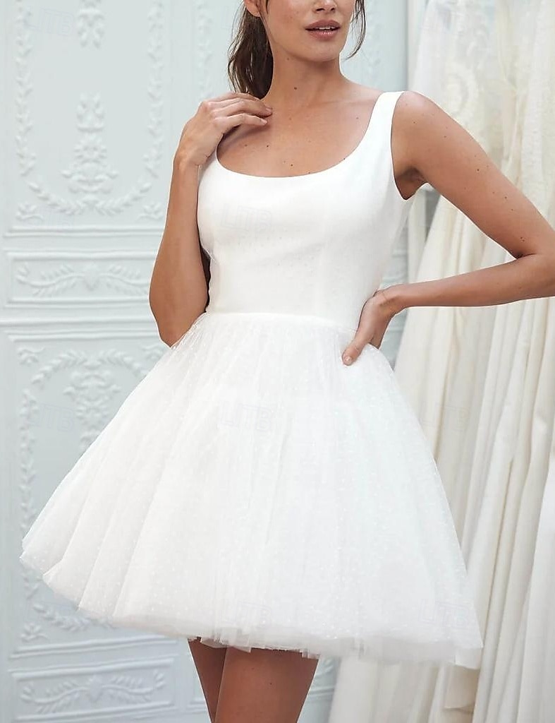 Abiti bianchi da fidanzamento  piccola laurea abiti da sposa A-Line scollatura a cuore senza maniche corto  mini satinato abiti da sposa con drappeggiature del 2025 a $155.99 –P3