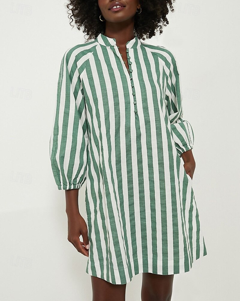Femme Mini robe Robe chemise Robe casual Robe d'été mode Décontractées Vacances du quotidien Rendez-vous Standard marinière Manches 3/4 Col V Rose Claire Vert Eté Printemps de 2025 ? $24.99 –P2