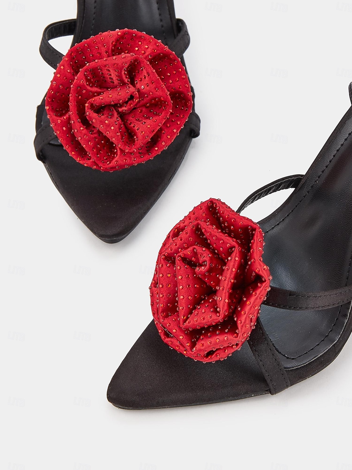 Black High Heel Sandals with Red Floral Embellishments - Chic Party Shoes for Women and Wedding 2026 - $54.99 –P5