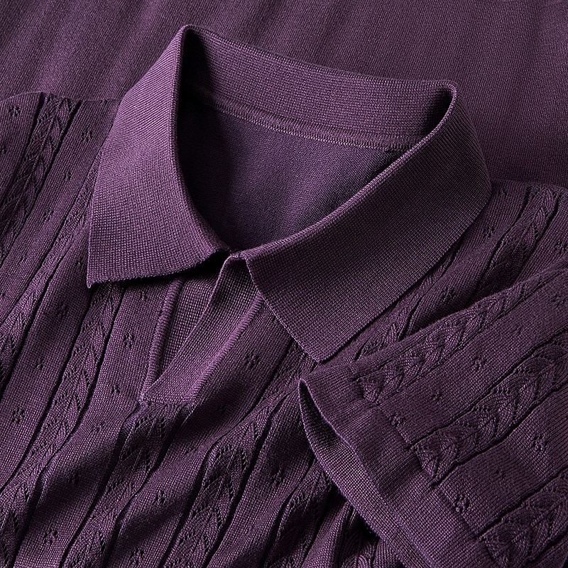 Men's Business Casual Button Classic Short Sleeve Vintage Fashion Solid Color Hollow Out Buttons All Seasons Black White Purple Brown 2025 - $39.99 –P4
