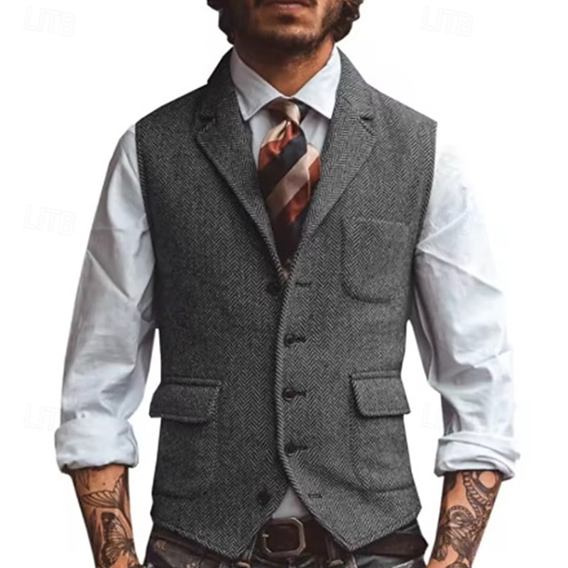 בגדי ריקוד גברים וסט Gilet חופשה יומי פגישה (דייט) אופנתי יום יומי קיץ & אביב כפתורים כיס פוליאסטר נוח אחיד חזה יחיד כפתור יחיד דש רגיל כסף חום כהה שחור שמפניה אֵפוֹד 2025 - $35.99 –P5