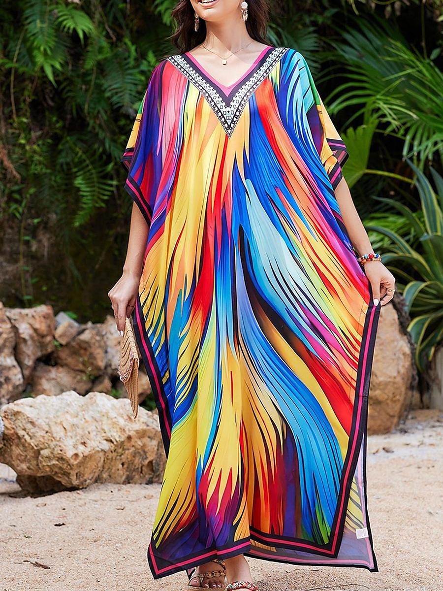 Damen Badeanzug Zudecken Schwimm-Kleid Bademode Patchwork Urlaub Strandbekleidung Graphic V Ausschnitt Langarm Badeanzüge 2025 - $34.99 –P5