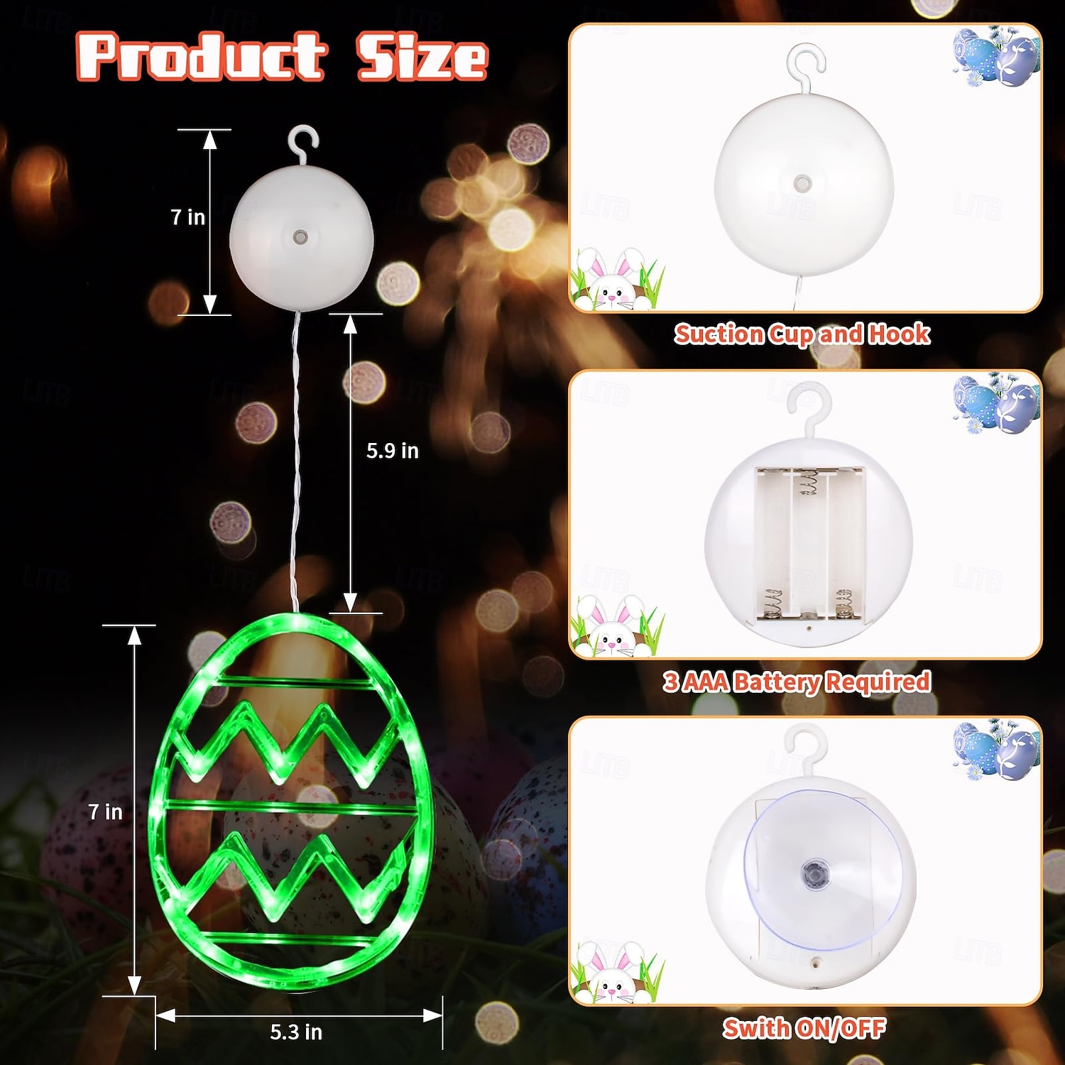 raamverlichting op batterijen werkende kleurrijke paaseilamp decoratieve lamp voor binnen met zuignap en AAA-batterij voor feesten en restaurantsfeer huisdecoraties 2026 - $9.49 –P3