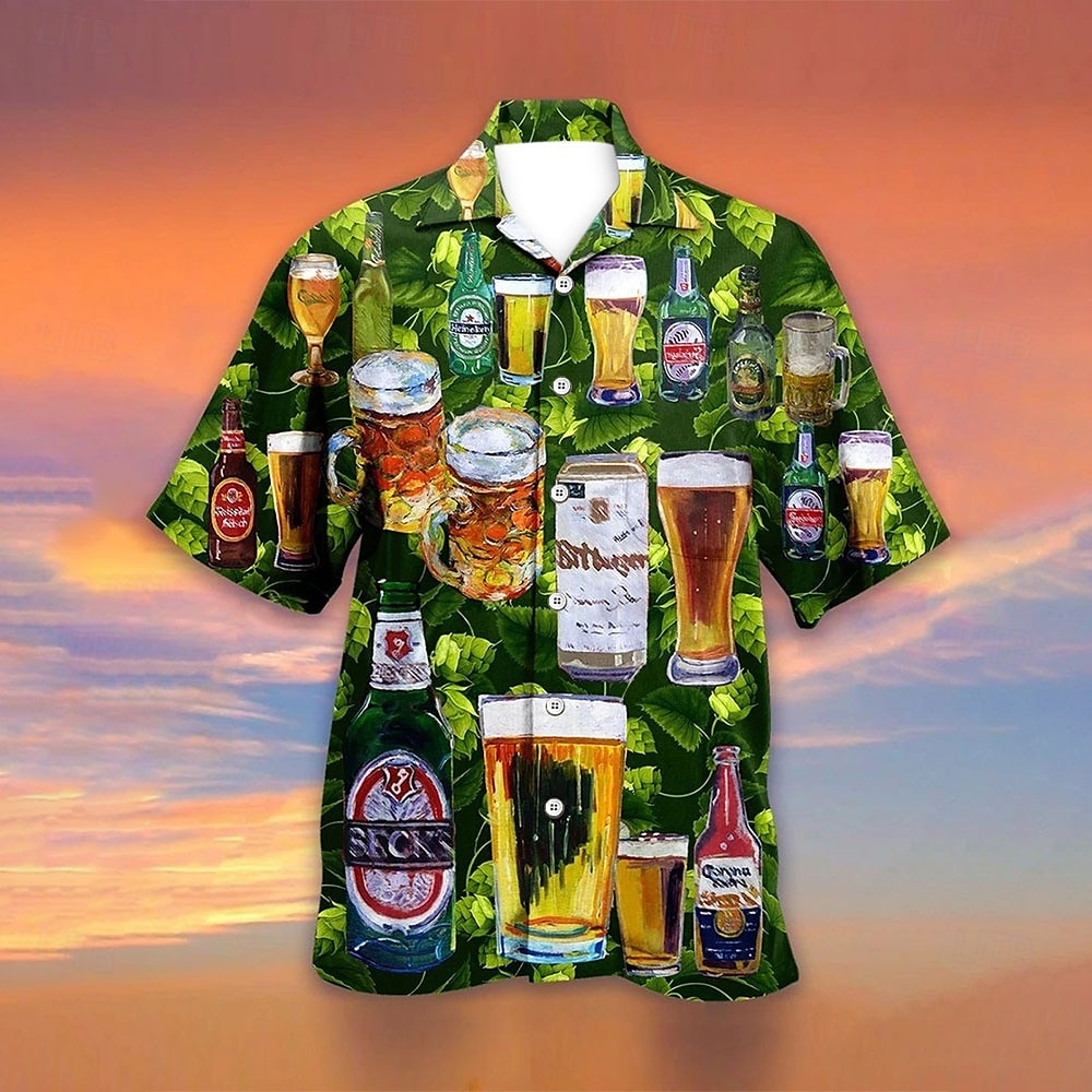 Homme Imprimés Photos Bière Chemise Chemise hawaïenne Chemise Aloha Manche Courte Tropique Mode Hawaïen Casual Hawaïen Vacances Eté Printemps Col rabattu Imprimer Bouton bas Jaune clair Noir Jaune de 2025 ? $24.99 –P7