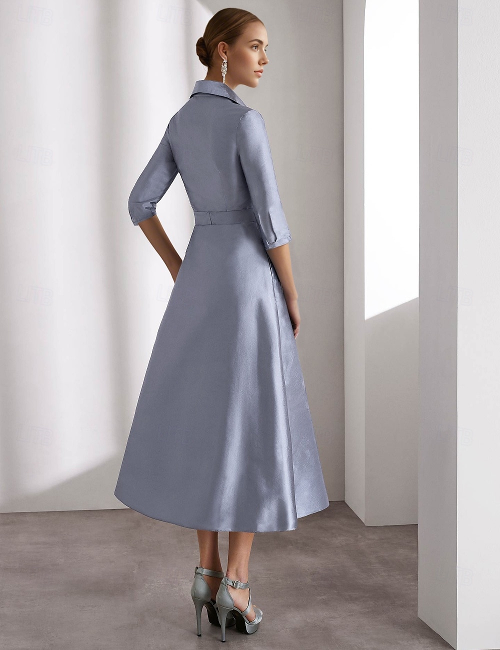 A-Linie Cocktailkleider Elegantes Kleid Festlich Knöchellang 3/4 Länge Ärmel Hemdkragen Gürtel  Schärpe Satin mit Glitzerperlen Derbykleider 2025 2025 - $164.99 –P2