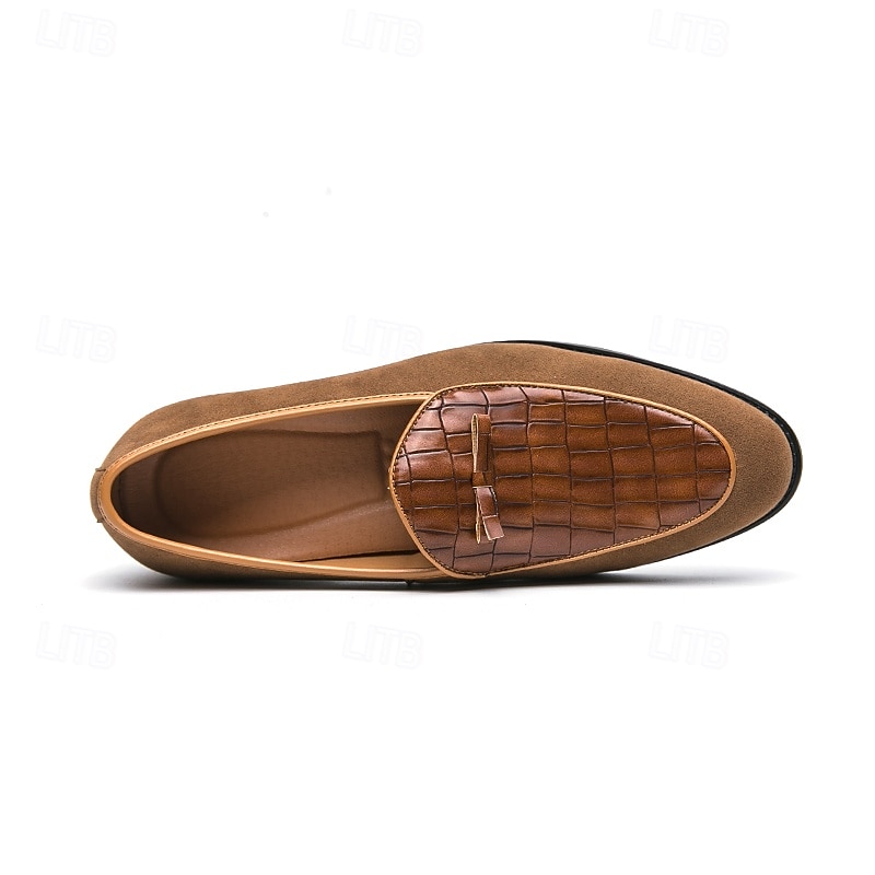 pánské hnědé mokasíny z umělého semiše s krokodýlím vzorem a mašlí – stylové slip-on boty pro formální i neformální příležitosti 2025 - $46.99 –P5