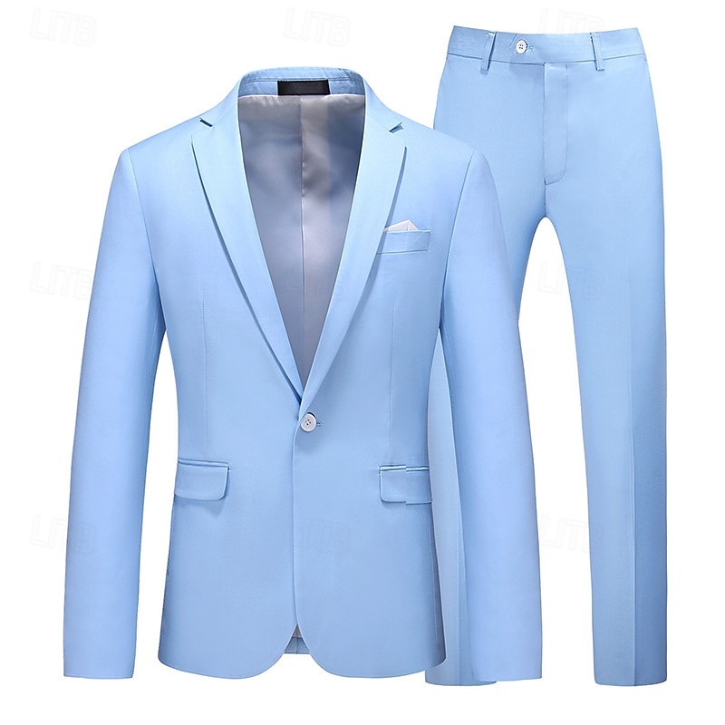 Men's Set Blazer Business Cocktail Party Wedding Party 2 Piece Fashion Casual Spring &  Fall Polyester Solid Color Buttons Pocket Comfortable Single Breasted Blazer Dark Yellow Black White Yellow 2025 - $113.99 –P19