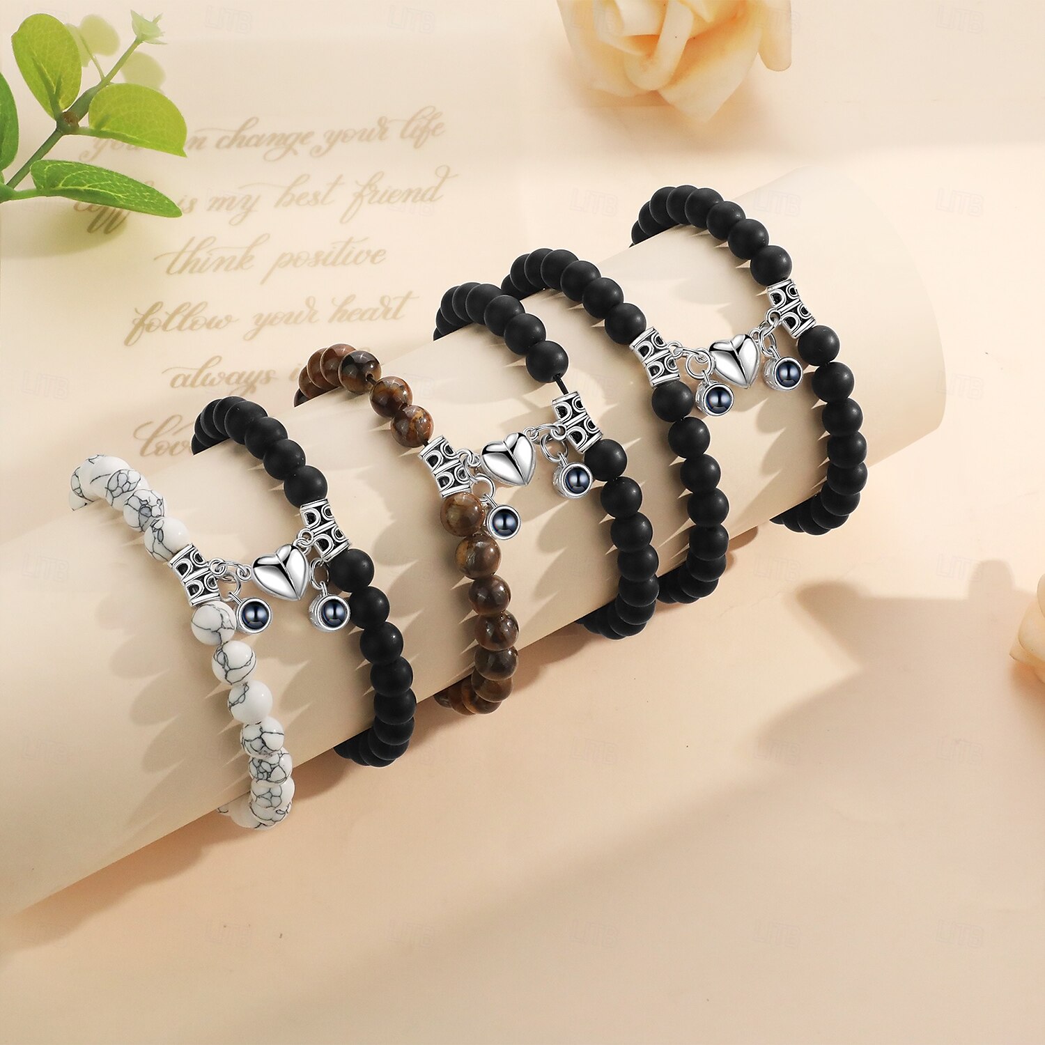 Ett Par Anpassade Eleganta Pararmband Anpassad Bröllopsgåva för Par Inbäddade med Projektionsstenar. Armbanden Har Magnetiska Stenar som Gör att De Kan Foga Samman 2025 - $41.99 –P6