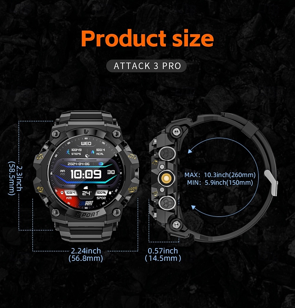LOKMAT ATTACK 3 PRO Slimme horloge 1.39 inch(es) Smart horloge Bluetooth Stappenteller Gespreksherinnering Slaaptracker Compatibel met: Android iOS Dames Heren Lange stand-by Handsfree bellen 2025 - $46.99 –P19