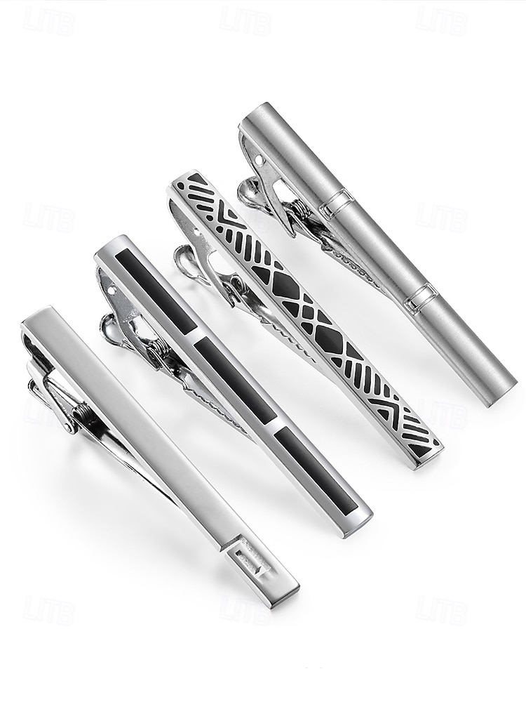 slipsklämma i metall för män - slimmad, modern design med geometriskt mönster, perfekt för formella, affärs- och bröllopstillfällen 2025 - $9.99 –P4