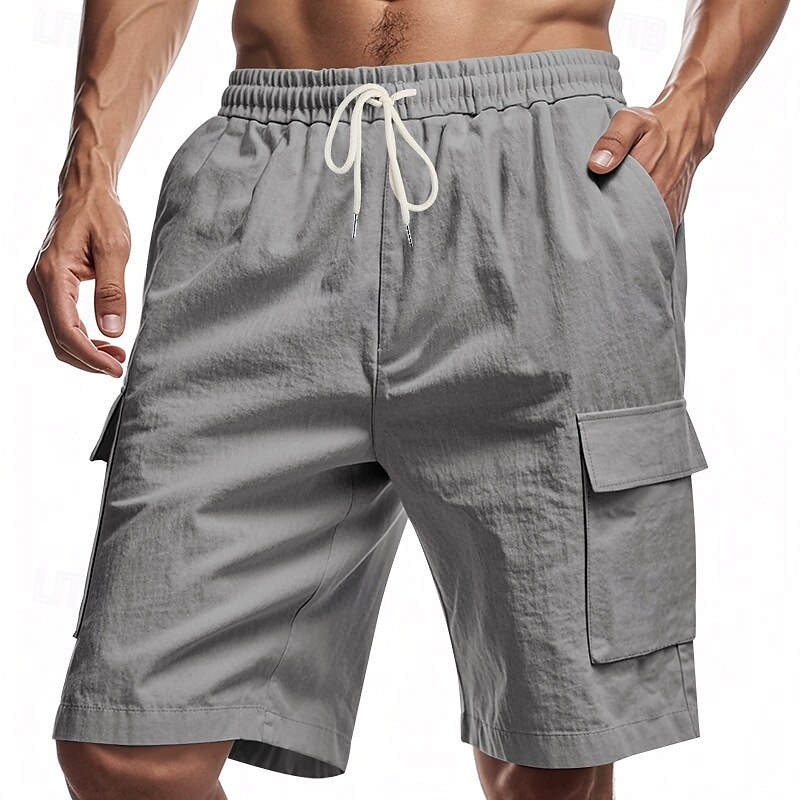 Men's Linen Shorts Summer Shorts Beach Shorts Pocket Drawstring Elastic Waist Plain Comfort Breathable Short Vacation Holiday Beach Hawaiian Boho Black White 2025 - $18.99 –P17