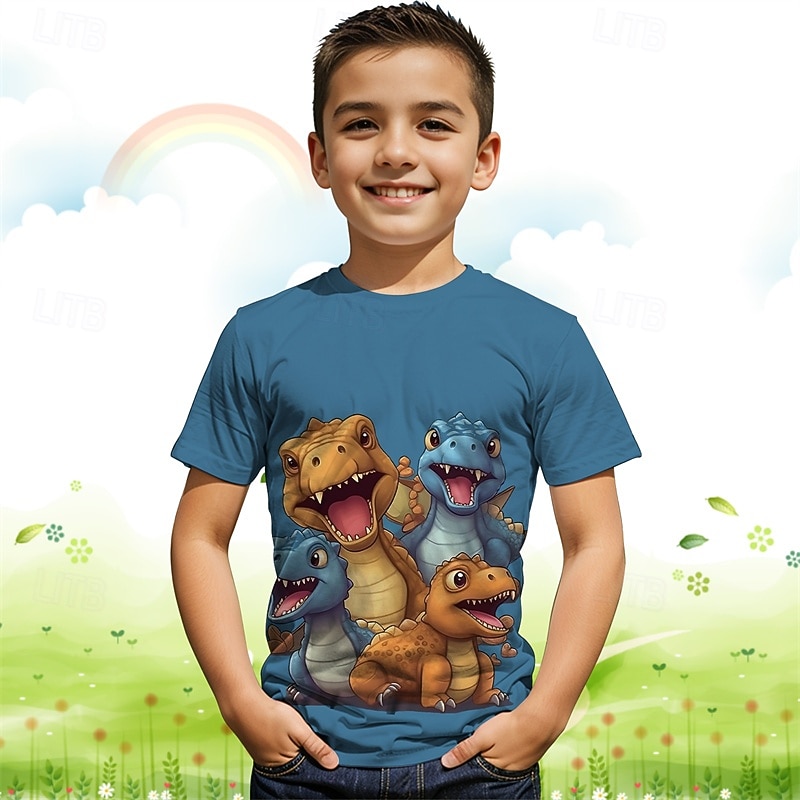 Jungen 3D Graphic Dinosaurier T-Shirt Kurzarm Sommer Frühling Modisch Basic kinderkleidung 4-12 Jahre Rundhalsausschnitt Outdoor Casual Täglich Regular Fit 2025 - $11.99 -P1