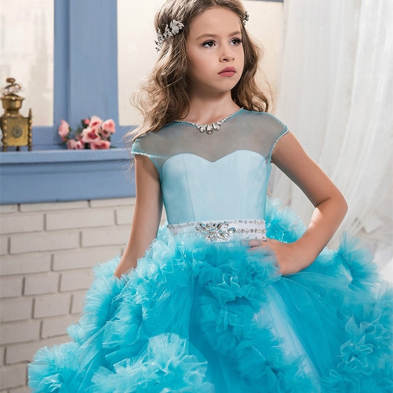 Vestido para Meninas das Flores Crianças Para Meninas Vestido de princesa Espetáculo Casamento Festa Elegante Lindo Com Transparência Côr Sólida Sem Manga Ombro a Ombro Branco Rosa 4 anos + de 2025 por $110.99 –P7