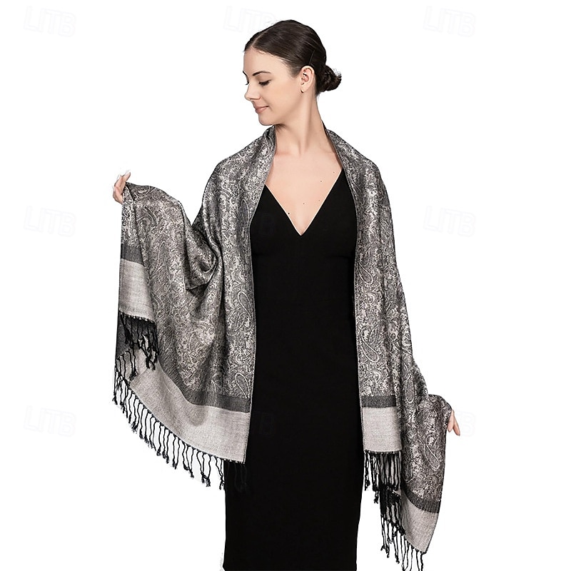 Écharpe châle pashmina en cachemire soyeux Vimate - Écharpe pashmina jacquard double face douce pour femme pour robe de soirée châle de voyage de 2025 ? $26.99 –P15