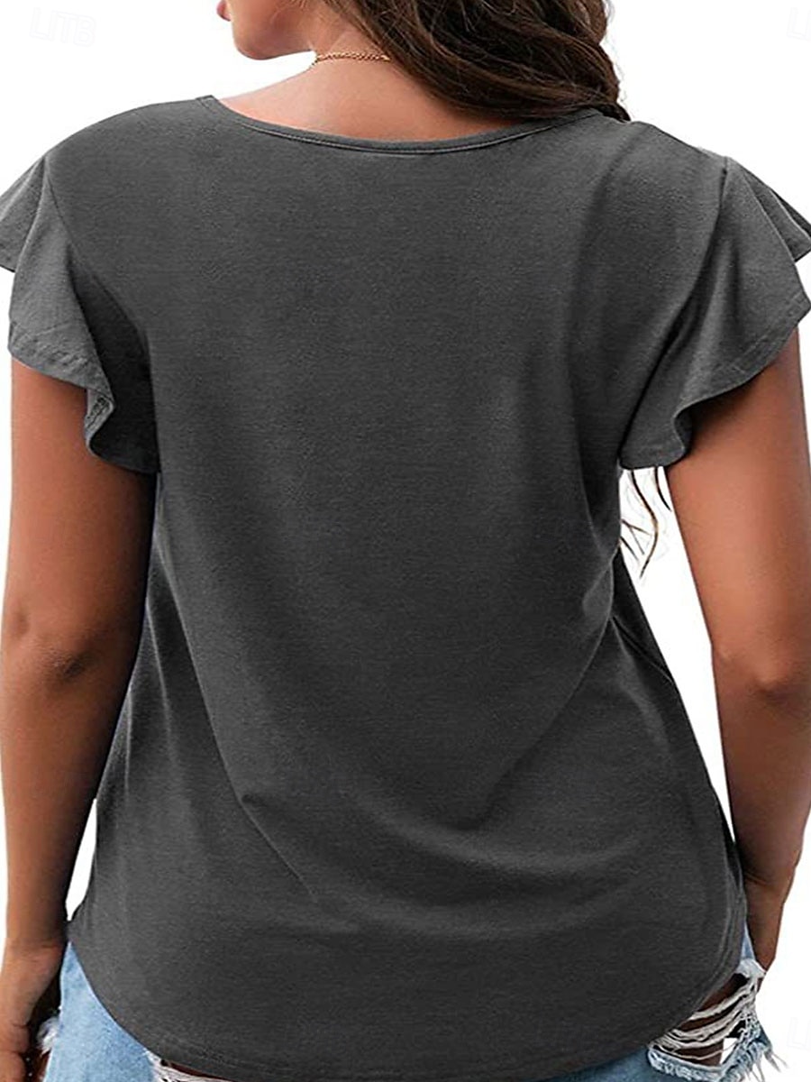 Women's T Shirt Plain Fashion Modern Casual Short Sleeve Crew Neck Regular Tops Daily Weekend Ruffle Black Pink Gray Summer Spring 2025 - $21.99 –P13