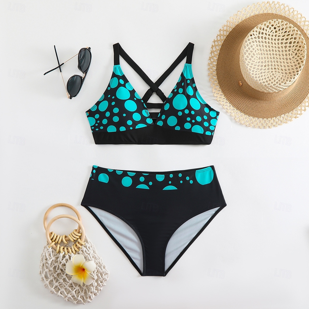 Dames Zwemkleding Bikini 2 stuks Brutaal Zwempak Blote rug Slank Vakantie Strand Kleding Grafisch V-hals Mouwloos Badpakken 2025 - $27.99 –P3