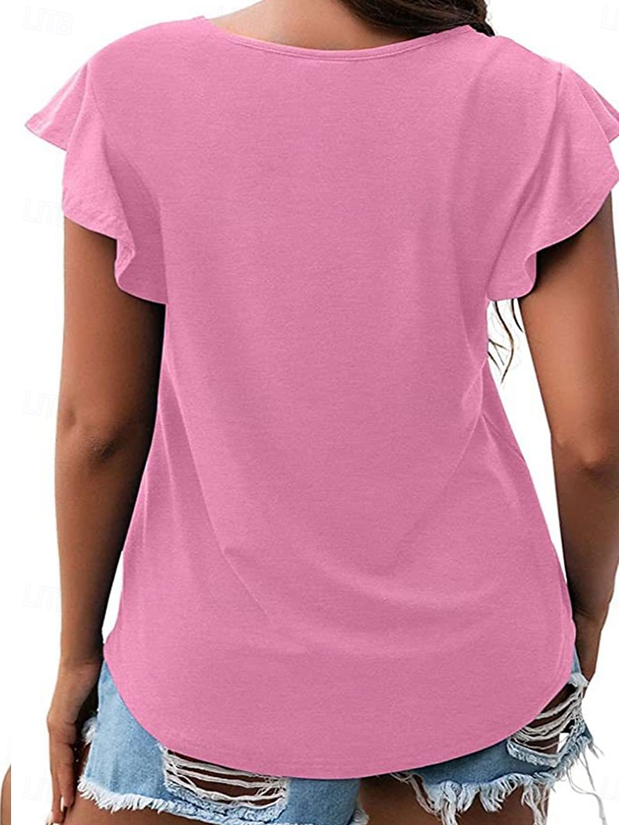 Women's T Shirt Plain Fashion Modern Casual Short Sleeve Crew Neck Regular Tops Daily Weekend Ruffle Black Pink Gray Summer Spring 2025 - $21.99 –P9