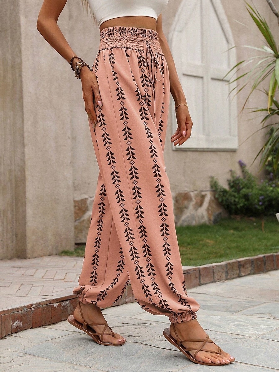 Mulheres chinês Calçolas Moda Roupa de rua Comprimento total Cintura Alta Geométrica Cintura elástica Estampado Confortável Macio Micro-Elástica Ao ar livre Rua Azul Laranja Verão Primavera Normal de 2025 por $24.99 –P5