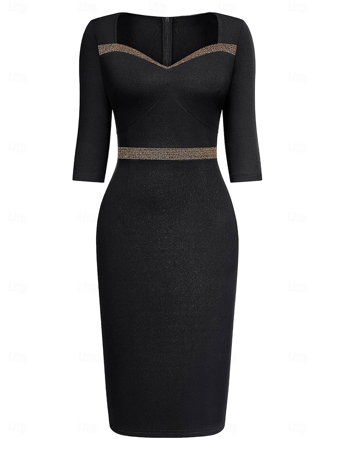 Robe de travail Robe Droite Femme Robe mi-longue Elégant Mode Patchwork Col V Manches 3/4 Bureau du quotidien Plein Standard Noir Vin bleu marine Printemps Automne S M L XL 2XL de 2025 ? $38.99 –P3
