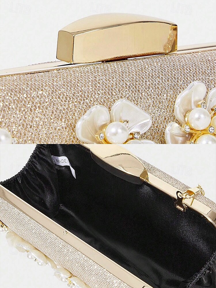 Women's 3D Floral Clutch with Pearl Accents and Gold Chain – Stylish Evening Bag for Weddings, Parties and Formal Occasions Silver Black Gold 2025 - $32.99 –P7