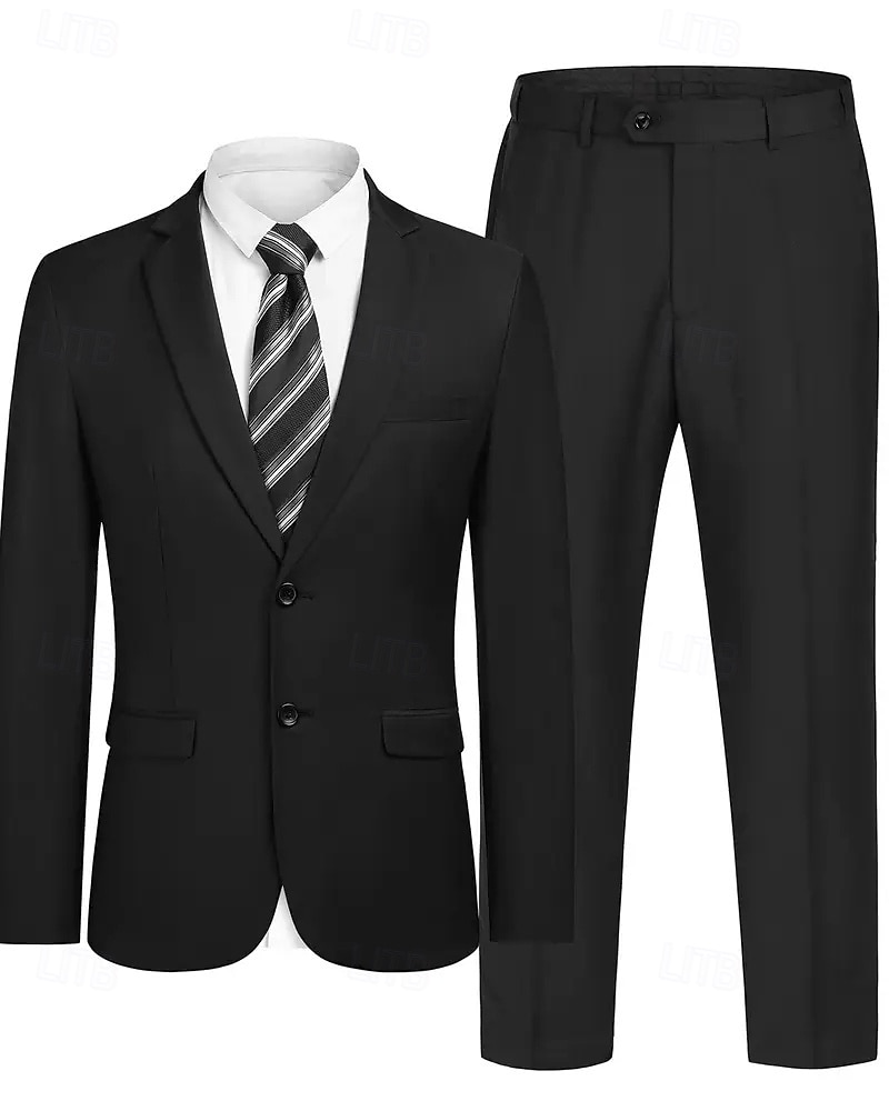 Hombre Graduación Conjunto chaqueta Negocio Fiesta de Cóctel Fiesta de Boda Moda Casual Primavera & Otoño Poliéster Color sólido Botones Bolsillo Cómodo Botonadura Simple Chaqueta de sport Negro 2025 - $114.99 –P9