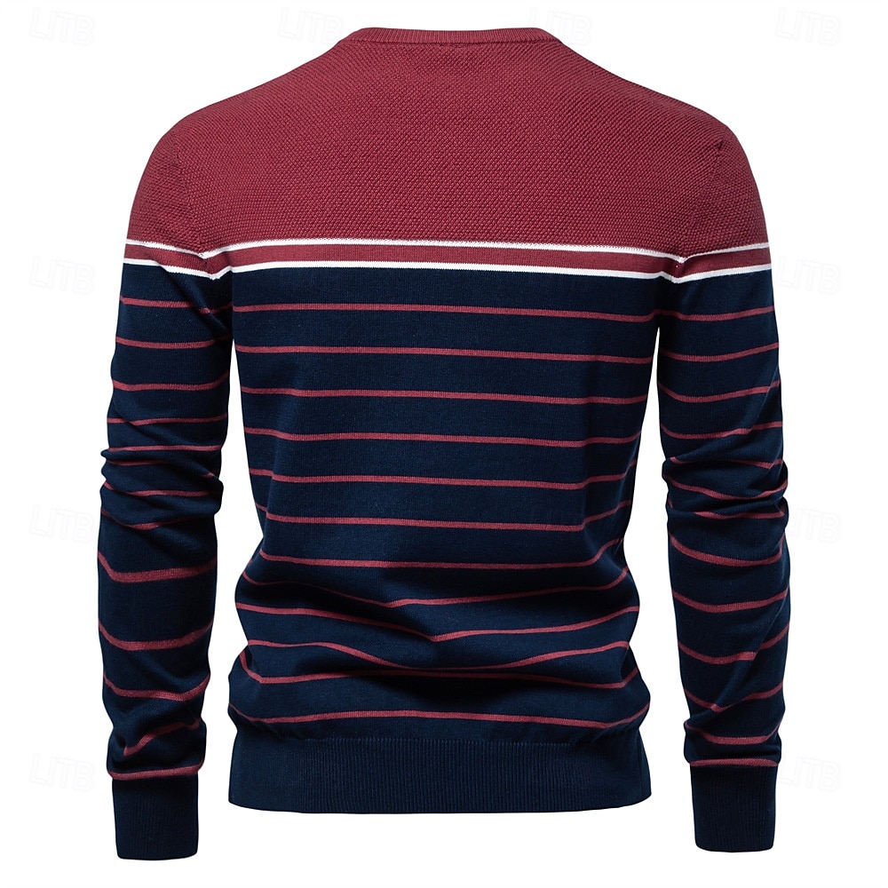 Herren Pullover Gerippt Stricken Normale Oberteile Farbblock Gestreift Rundhalsausschnitt Strickware Täglich Outdoor Urlaub Bekleidung Frühling Herbst Wein Marineblau S M L 2025 - $34.99 –P4
