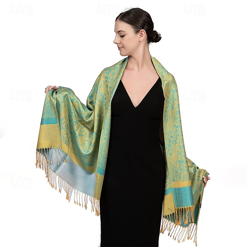 Écharpe châle pashmina en cachemire soyeux Vimate - Écharpe pashmina jacquard double face douce pour femme pour robe de soirée châle de voyage de 2025 ? $26.99 –P9