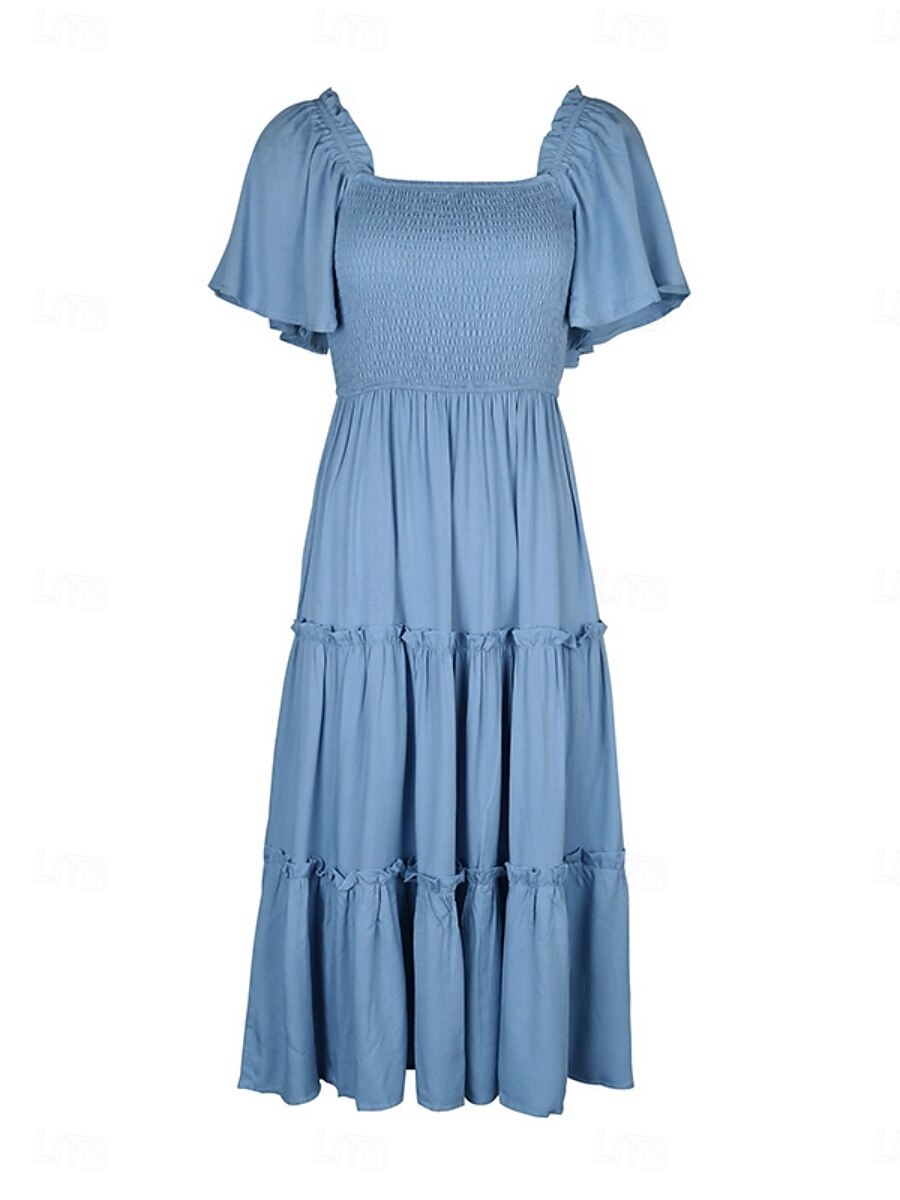Damen Midikleid Casual kleid Schaukelkleid A Linie Kleid Stilvoll Basic Brautkleider schlicht Urlaub Täglich Regular Fit Glatt Kurzarm Quadratischer Ausschnitt Blau Sommer 2025 - $44.99 –P4