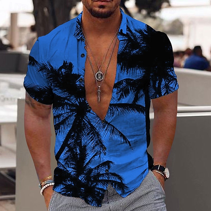 Homme Cocotier Plantes tropicales Chemise Chemise hawaïenne Chemise Aloha Manche Courte Chemise Col rabattu Mode Design Décontractées Extérieur Plein Air Casual Jaune clair Jaune Rose Claire 3D effet de 2025 ? $24.99 –P8