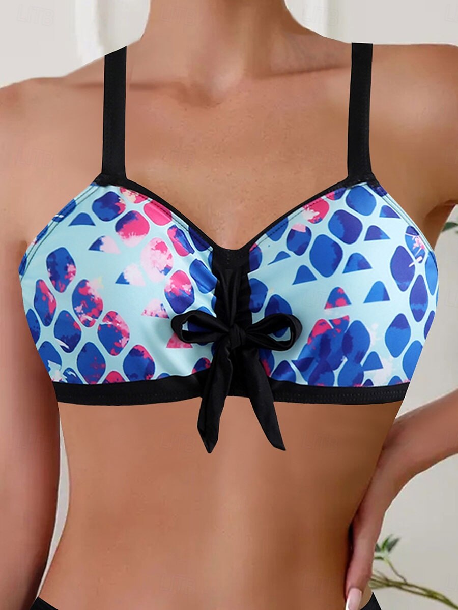 Dam Badkläder Bikini Pojkeben Baddräkt Öppen rygg Hög midja Smal Semester Standkläder Grafisk V-hals Ärmlös Baddräkter 2025 - $27.99 –P3