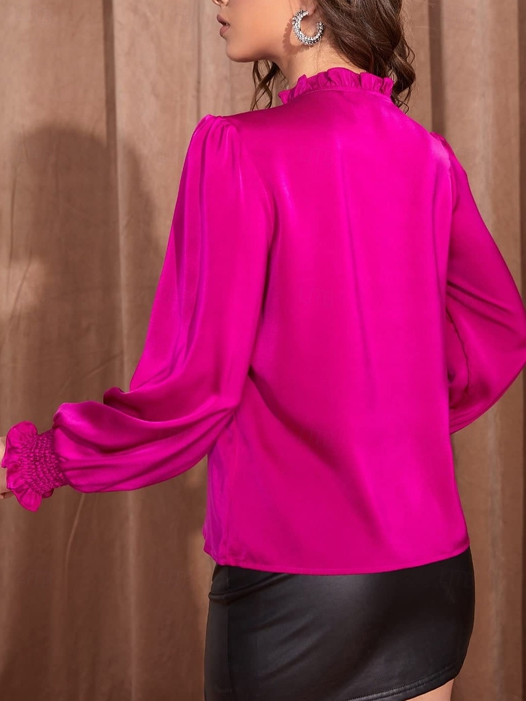 Women's Shirt Blouse Solid Color Business Modern Casual Long Sleeve Turtleneck Regular Tops Work Formal Wear Lace up Ruffle Brown Rose Pink Summer Spring 2025 - $34.99 –P6