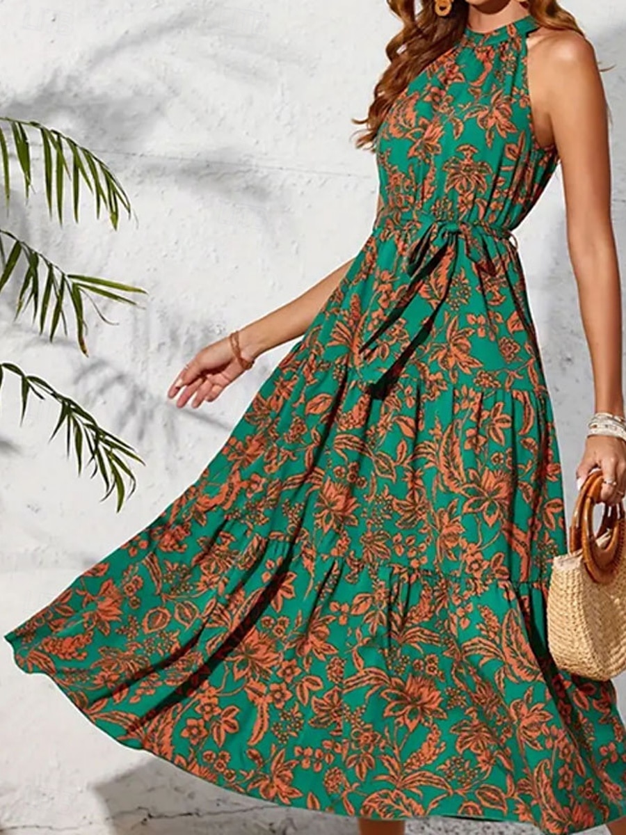 Pentru femei Rochie Maxi Rochie casual Rochie leagăn Rochie A line Rochie Boho Boemia Epocă Casual Vacanță Zilnic Fit regulat Floral Fără manșon Gâtul halter Trifoi Vară 2025 - $36.99 –P3