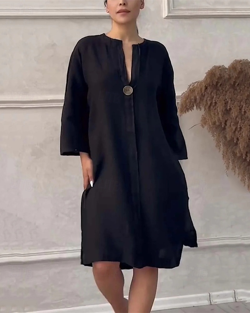 Damen Langes Kleid Maxikleid Leinen-inspirierte Kleider Freizeitkleid Stilvoll Lässig Urlaub Täglich Date Normale Passform Einfach Langarm V Ausschnitt Schwarz Hellgrün Rosa Rote Sommer Frühling 2025 - $26.99 –P8