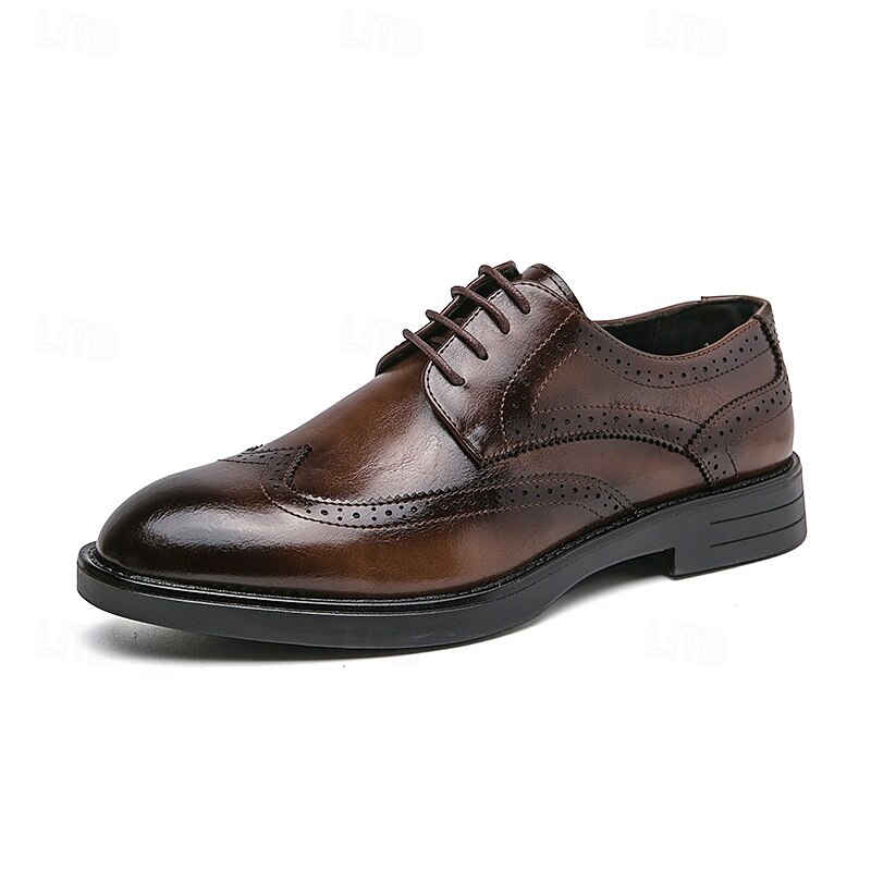 Herren-Oxford-Schuhe im Brogue-Stil mit Flügelkappe aus Kunstleder – klassisches Schnürdesign für formelle Anlässe, Business und Hochzeiten 2025 - $46.99 –P1
