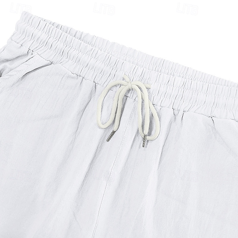 Men's Linen Shorts Summer Shorts Beach Shorts Pocket Drawstring Elastic Waist Plain Comfort Breathable Short Vacation Holiday Beach Hawaiian Boho Black White 2025 - $18.99 –P8