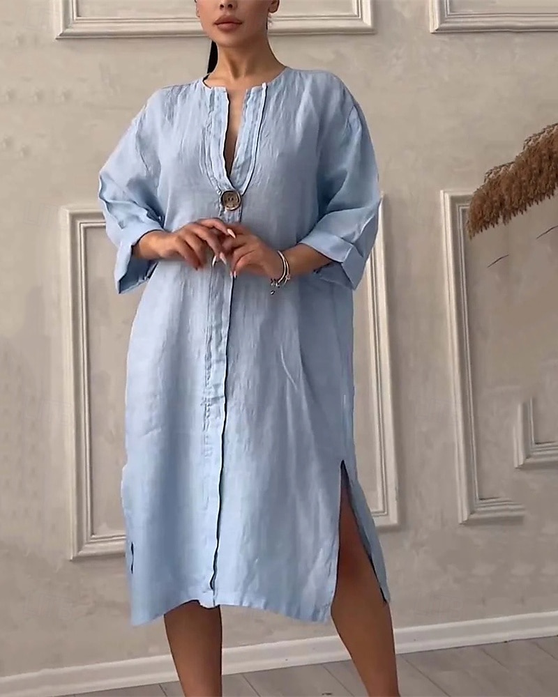 Damen Langes Kleid Maxikleid Leinen-inspirierte Kleider Freizeitkleid Stilvoll Lässig Urlaub Täglich Date Normale Passform Einfach Langarm V Ausschnitt Schwarz Hellgrün Rosa Rote Sommer Frühling 2025 - $26.99 –P1