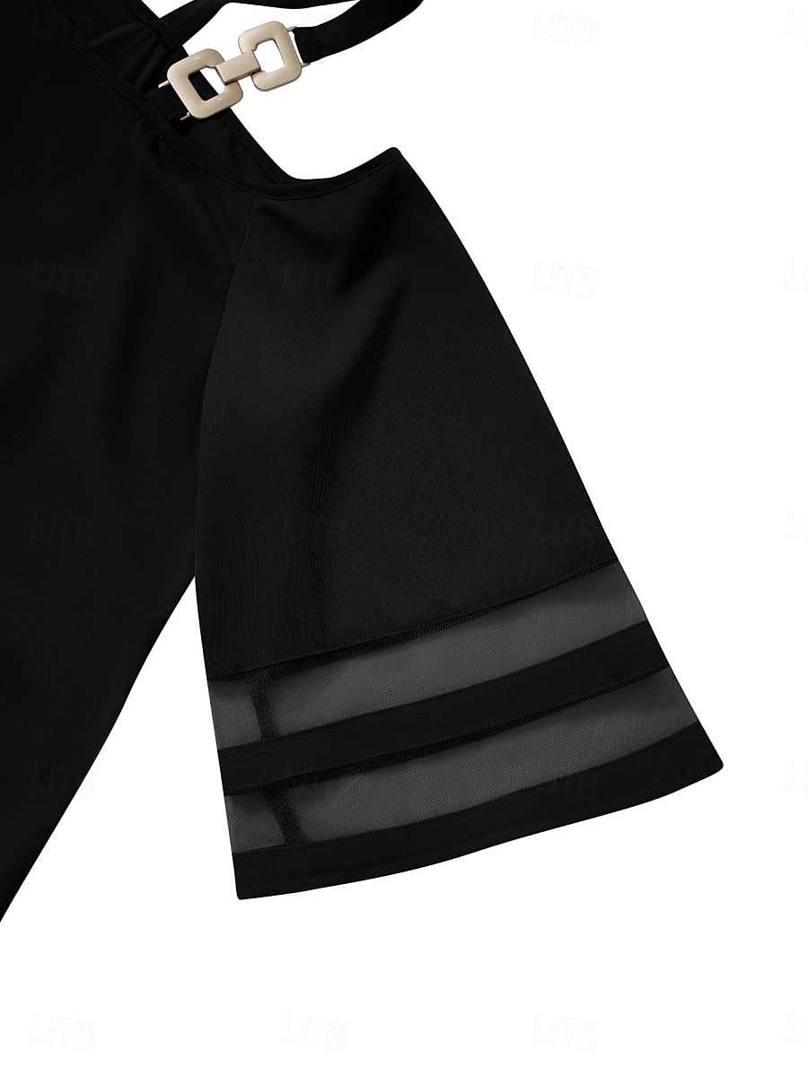 Damen Hemd Bluse Glatt Stilvoll Brautkleider schlicht 3/4 Ärmel kalte Schulter Normale Oberteile Täglich Patchwork Schwarz Blau Sommer Frühling 2025 - $27.99 –P6