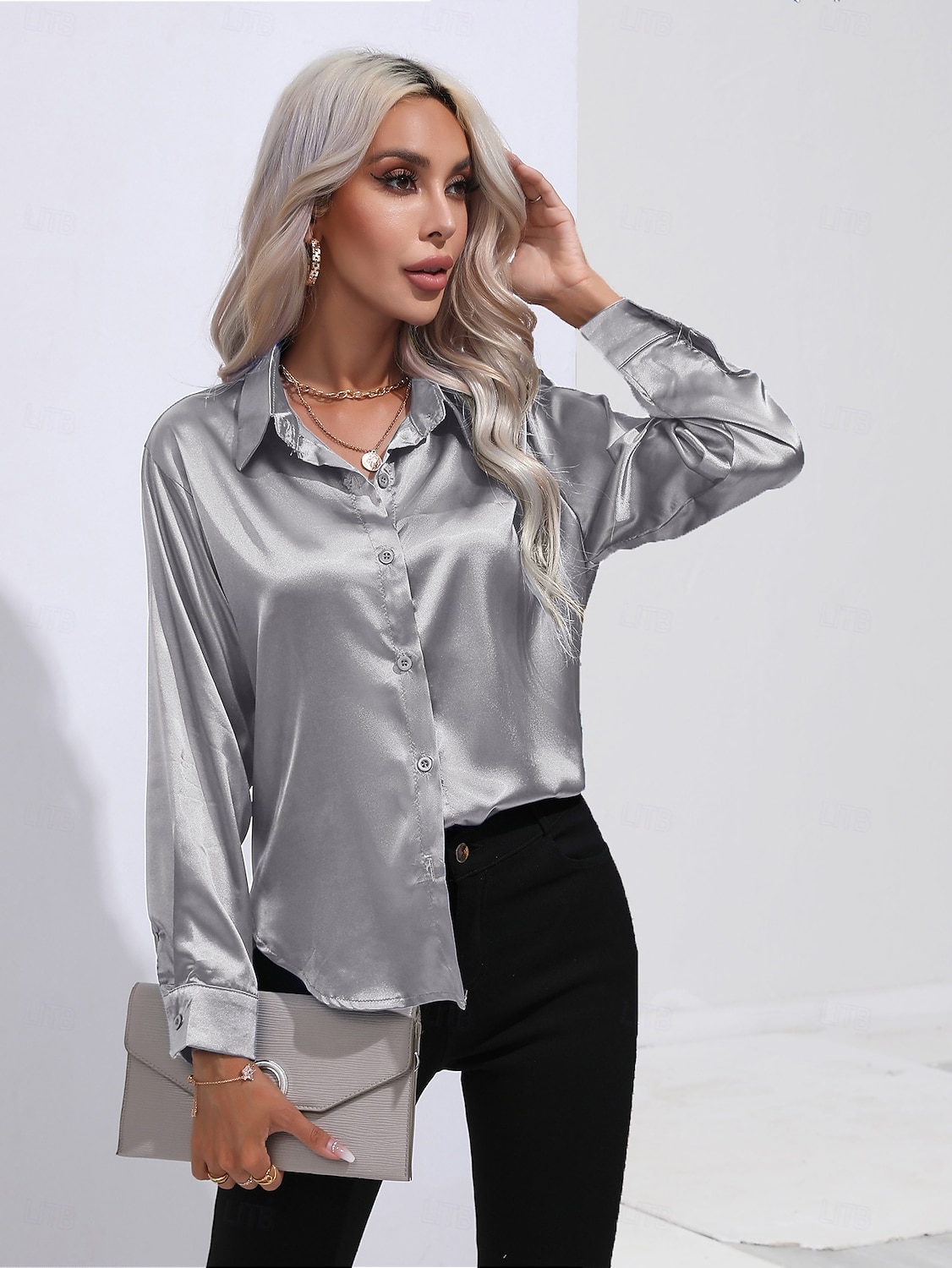 Women's Shirt Boho Shirt Dressy Tops Plain Casual Boho Long Sleeve Bishop Sleeve Shirt Collar Regular Tops Party Evening Wear Daily Evening Party Glitter Silver Black Yellow Red Royal Blue Summer 2025 - $25.99 –P3