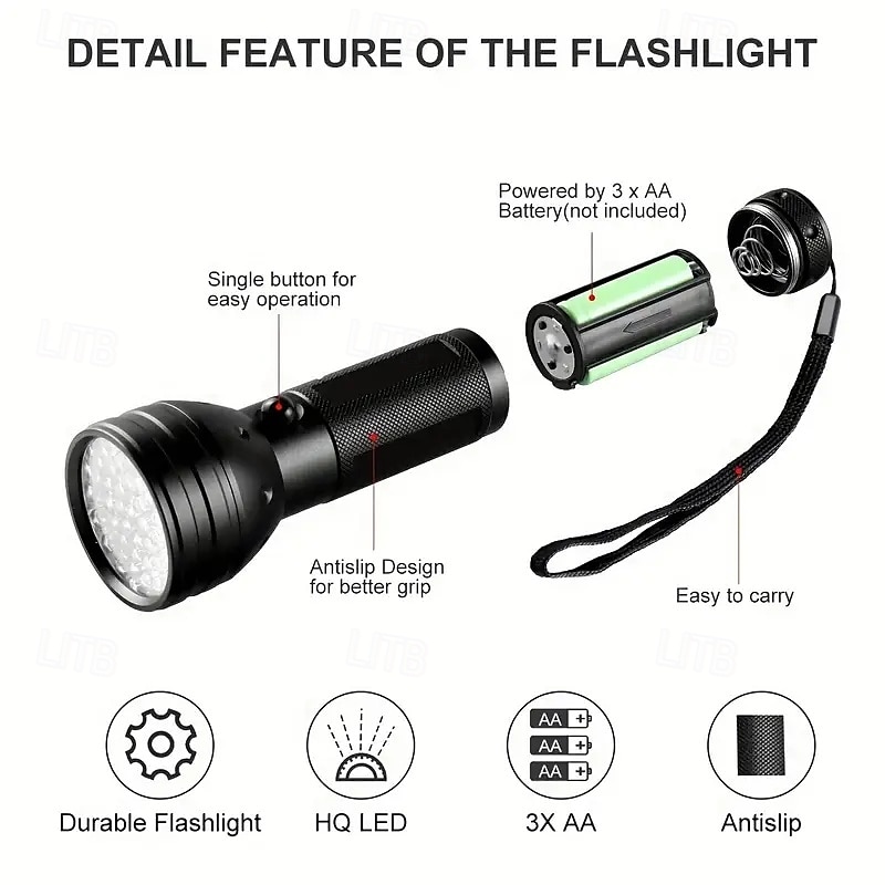 51 LED UV Flashlight - 395nm Black Light for Dog Urine, Pet Stains & Bed Bug Detection (Batteries Not Included) 2025 - $21.99 –P13