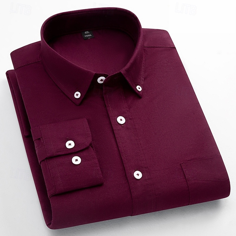 Men's Dress Shirt Oxford Shirt Solid Color Formal Black White Wine Orange Long Sleeve Shirt Collar Spring, Fall, Winter, Summer Clothing Apparel Buttons 2025 - $34.99 –P1