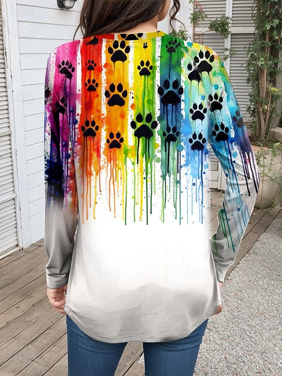 Dam T-shirt Grafisk Ledigt Långärmad Rund hals Långa toppar Dagligen Mönster Regnbåge Höst Vinter 2025 - $24.99 –P2
