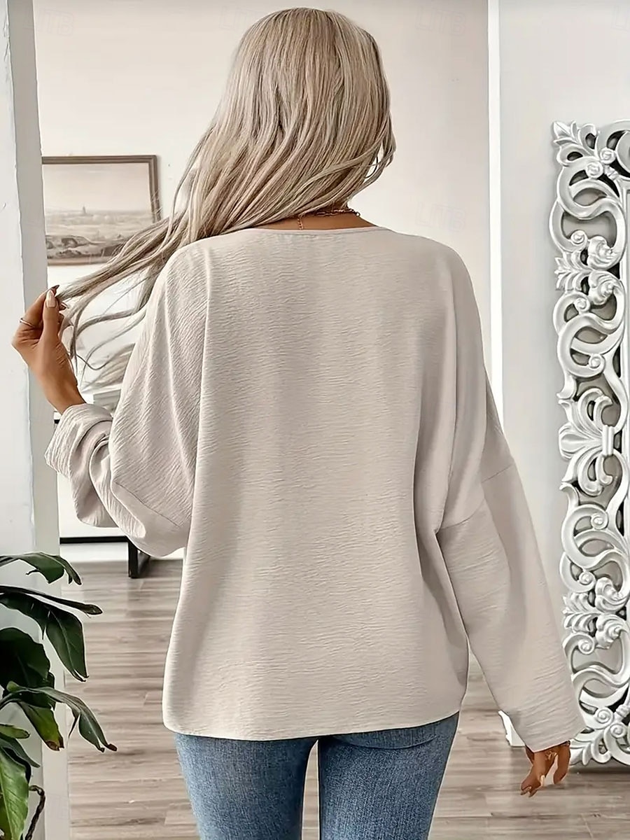 Dames Overhemd Blouse Katoenen linnen overhemden Effen Kleur Elegant Stijlvol Casual Lange mouw V-hals Normale tops Dagelijks Feestdagen Uitgaan Knop Beige Zomer Lente Herfst 2025 - $23.99 –P7