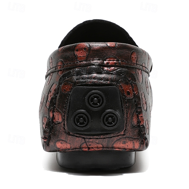 Men's Skull Pattern Slip-On Loafers - Faux Leather Casual Shoes with Metal Skull Detailing, Stylish Gothic Design for Parties and Everyday Wear 2025 - $46.99 –P6