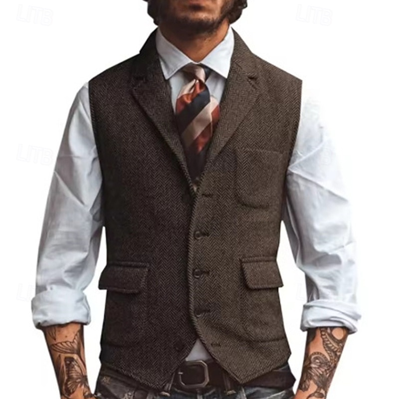 בגדי ריקוד גברים וסט Gilet חופשה יומי פגישה (דייט) אופנתי יום יומי קיץ & אביב כפתורים כיס פוליאסטר נוח אחיד חזה יחיד כפתור יחיד דש רגיל כסף חום כהה שחור שמפניה אֵפוֹד 2025 - $35.99 –P8