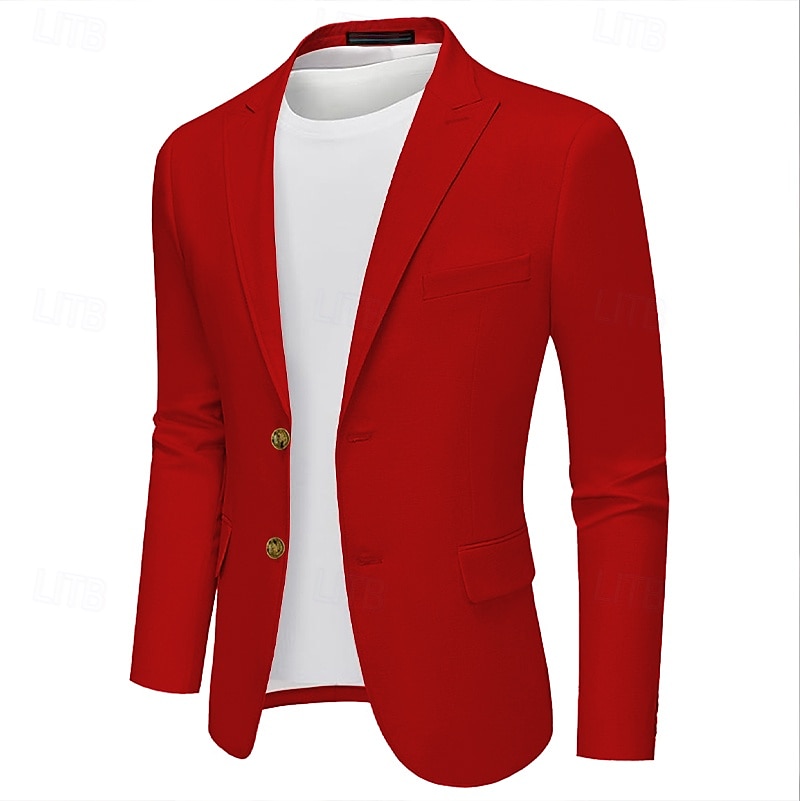 Herr Studenten Kavaj Företag Cocktailfest Bröllopsfest Mode Ledigt Vår & Höst Polyester Ensfärgat Knappar Ficka Bekväm Enkelknäppt Blazer Rubinrött 2025 - $58.99 –P2