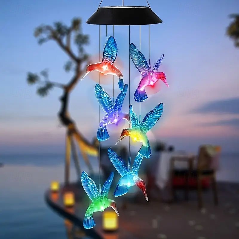 solenergi vindklokker led utendørs strenglys 6led flerfarget engel kolibri ugle sommerfugl form eventyrlys 2026 - $20.99 –P16
