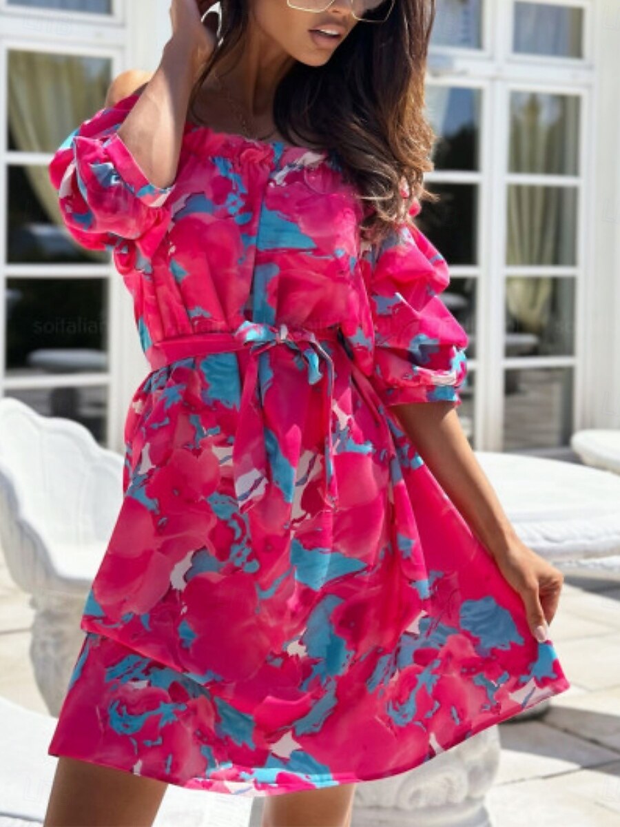 Women's Mini Dress Casual Dress A Line Dress Stylish Casual Vacation Daily Regular Fit Floral Half Sleeve Off Shoulder Red Blue Fuchsia Green Summer 2025 - $23.99 –P11